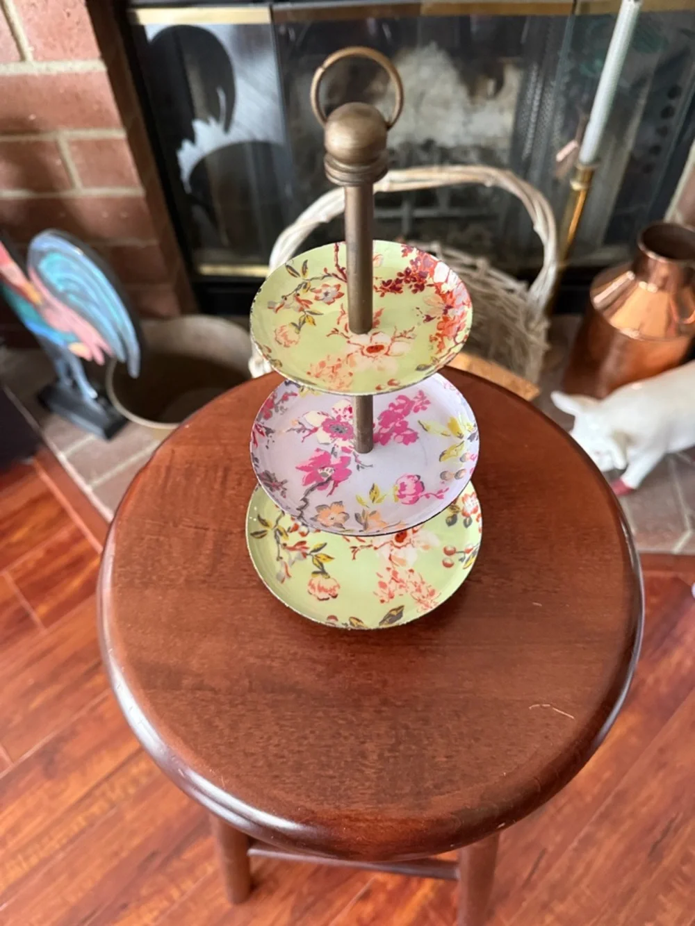3 Tier Floral Jewelry Stand Shabby Chic Look